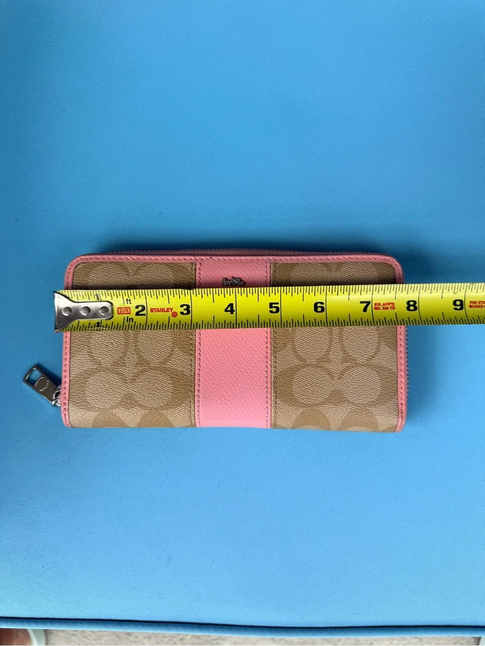 Coach Pink Trim Signature Zip Wallet AUTHENTIC